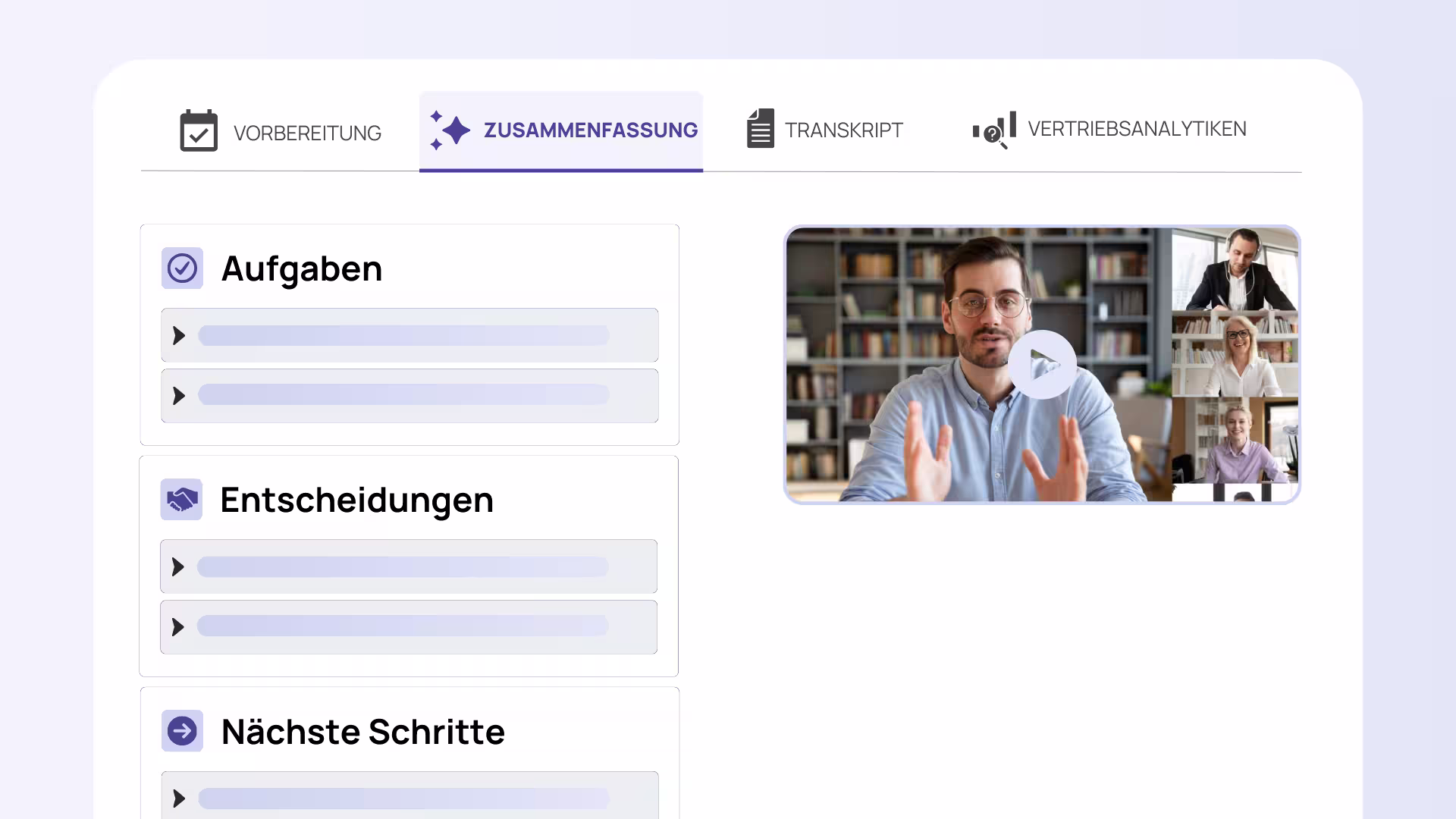 Sally extrahiert automatisch Aufgaben, Entscheidungenund die nächsten Schritte