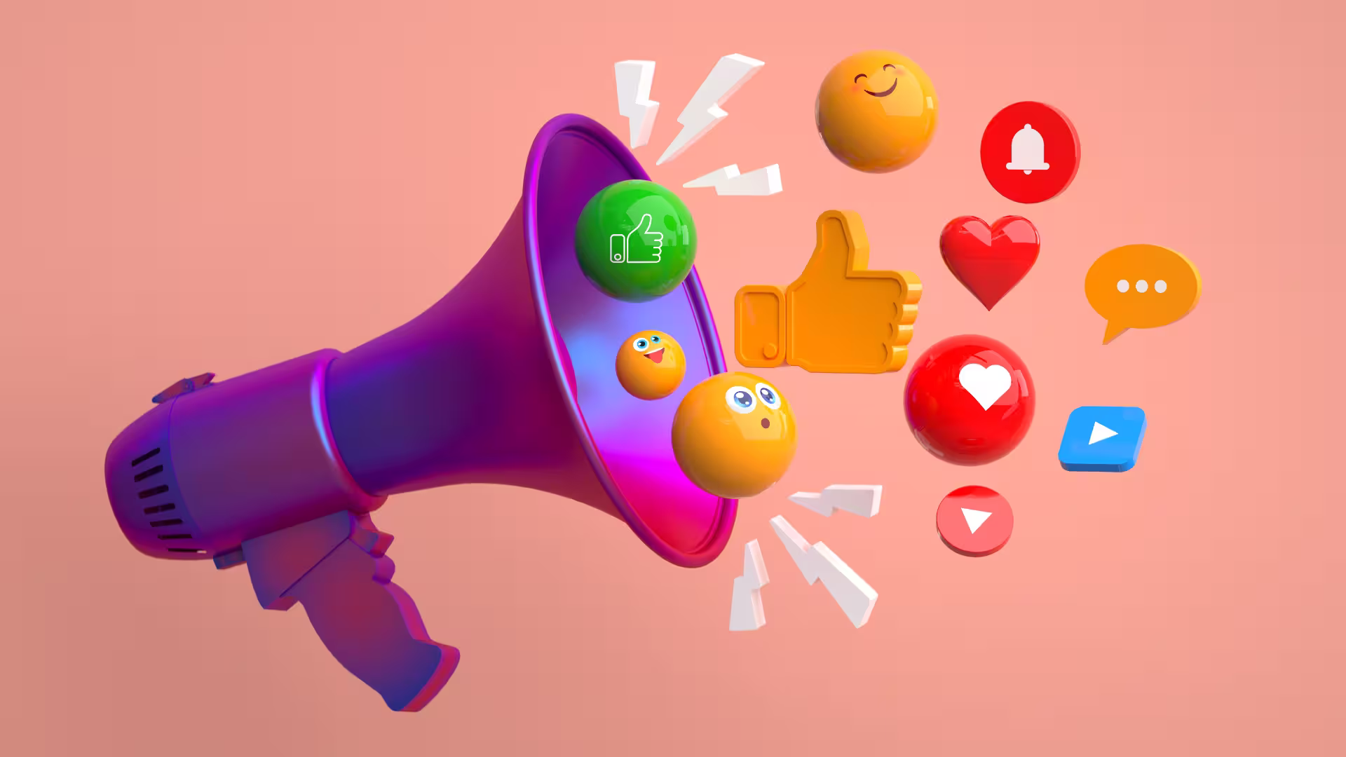 Megaphon mit verschiedenen Emojis